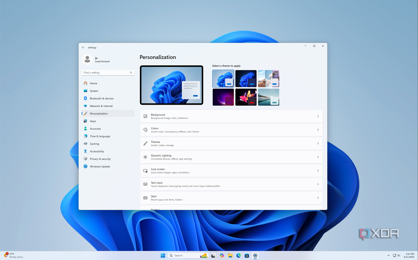 Screenshot of the personalization page in the Windows 11 Settings app