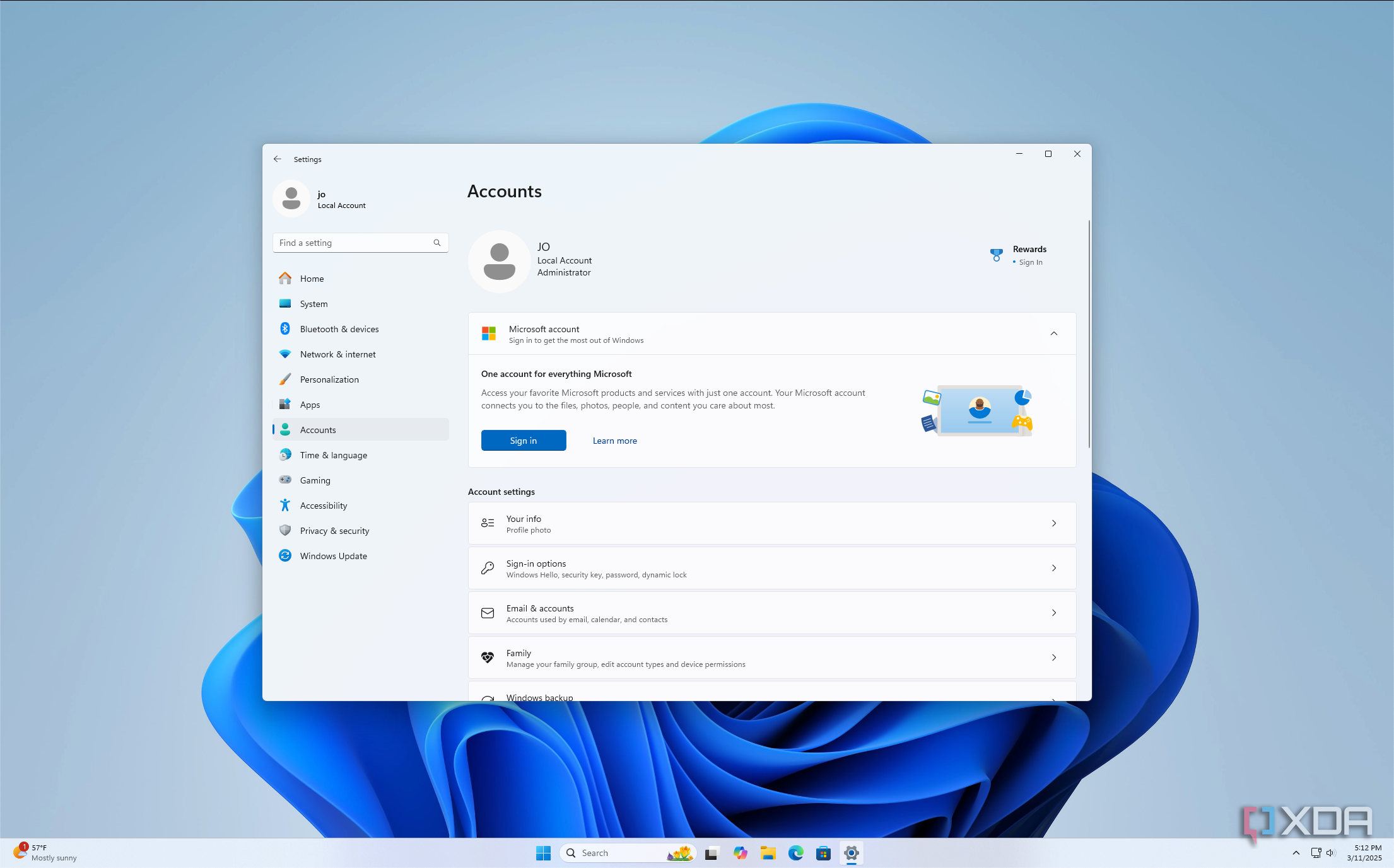 Screenshot of the accounts page in the Windows 11 Settings app