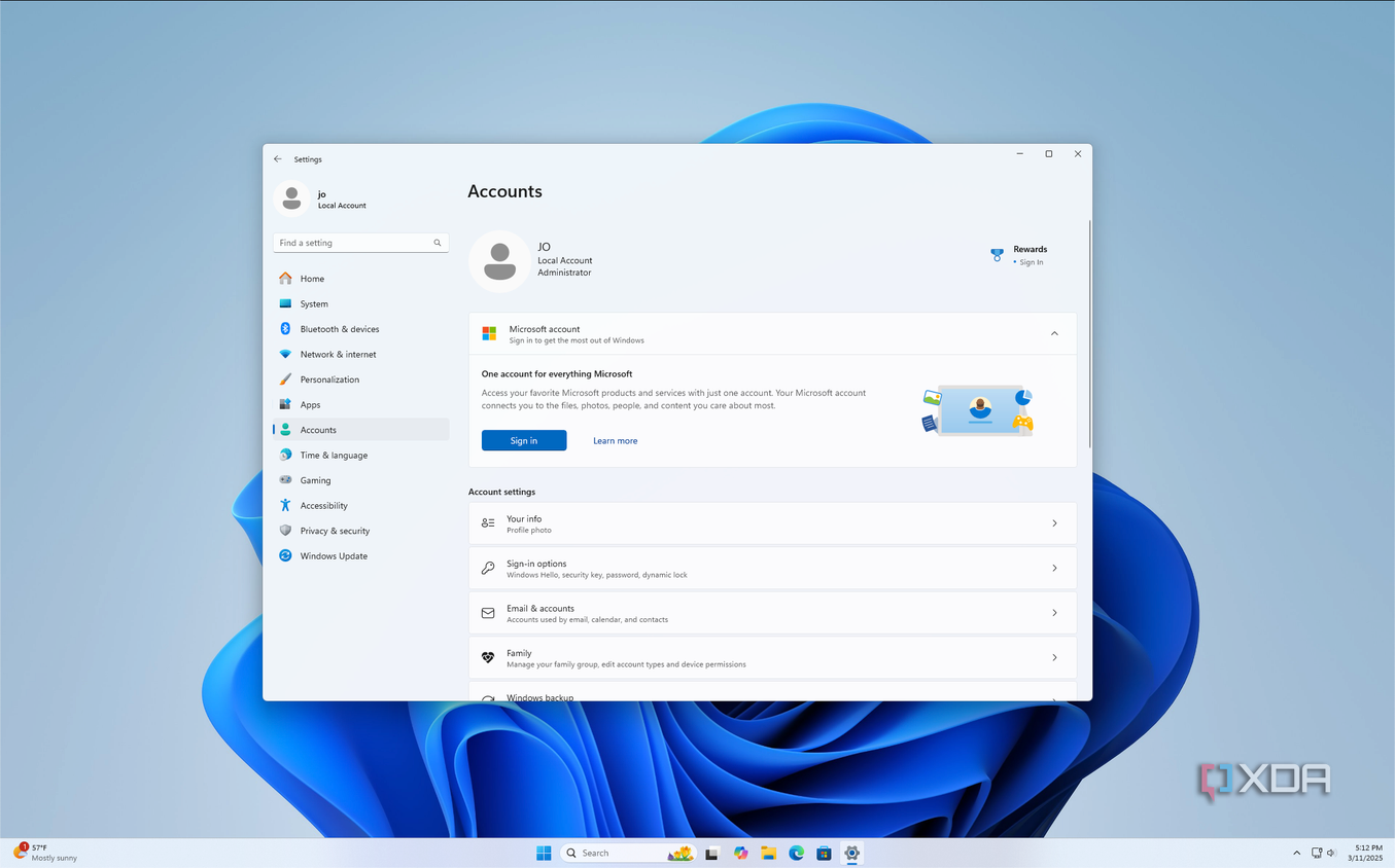 Screenshot of the accounts page in the Windows 11 Settings app
