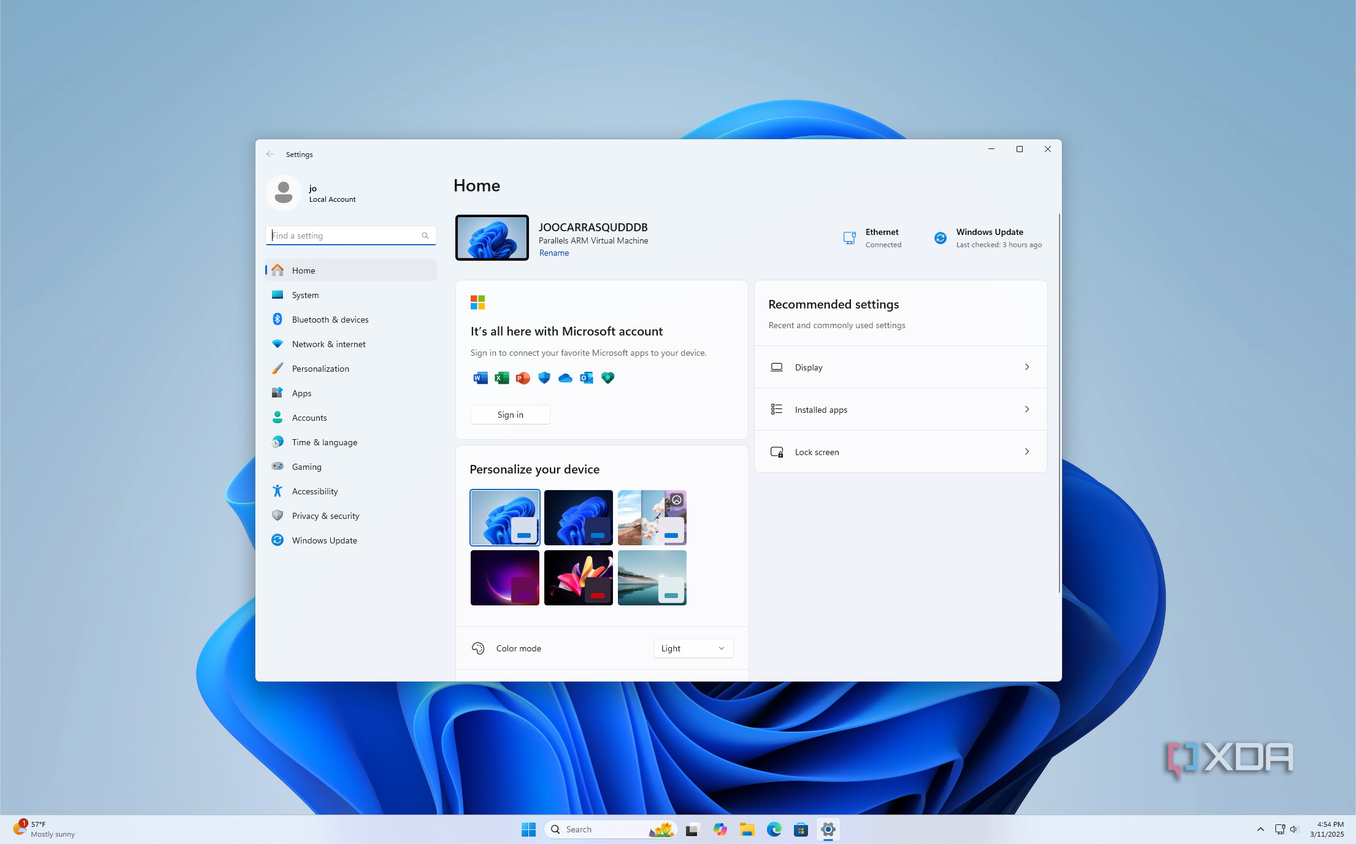 Screenshot of the Windows 11 Settings home page