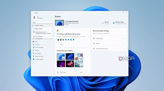 Screenshot of the Windows 11 Settings home page with search results shown for graphics