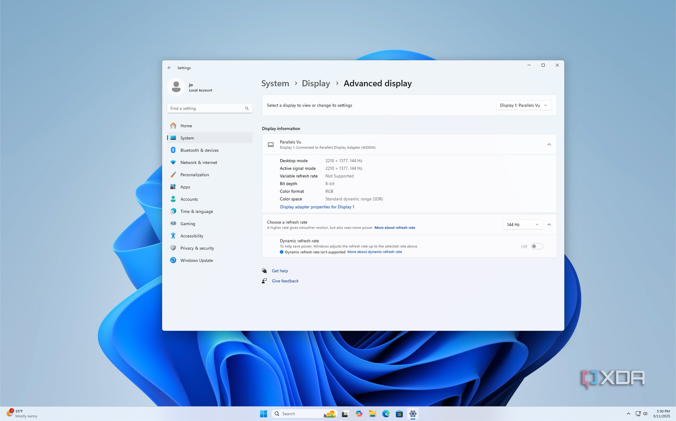 Screenshot of advanced display settings in Windows 11