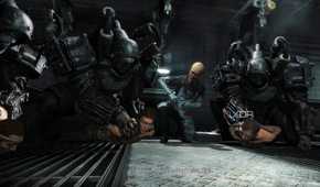 A screenshot from the game Wolfenstein: The New Order, showing the choice players are faced with early in the game.