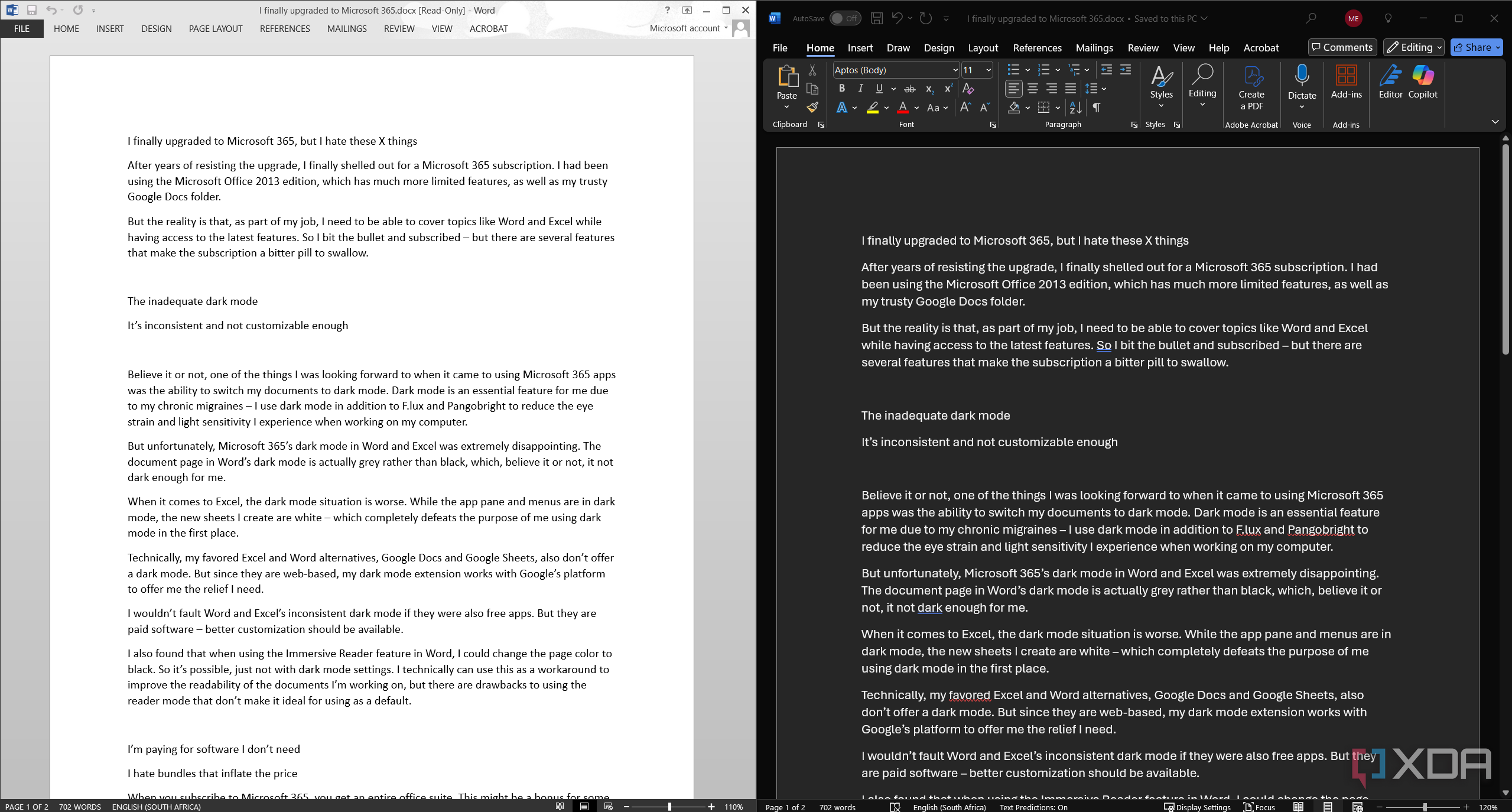 word 2013 next to word 365