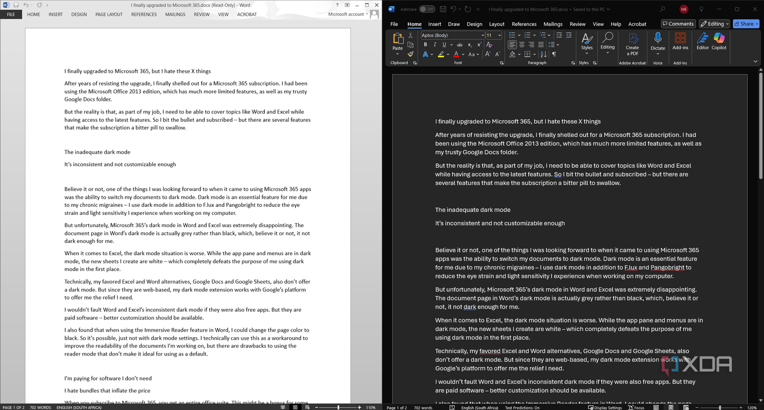 word 2013 next to word 365