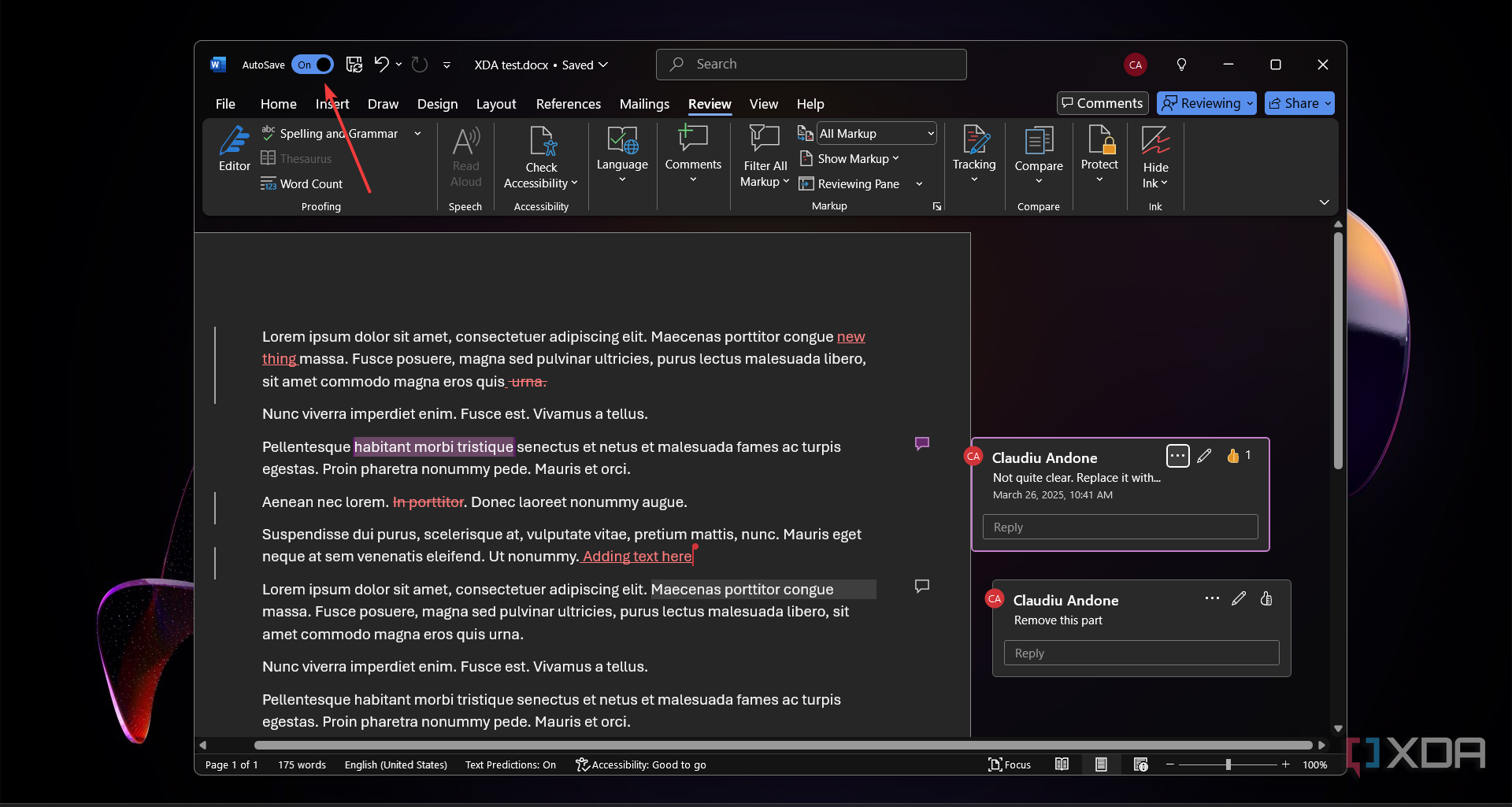 Keeping the Word AutoSave feature on