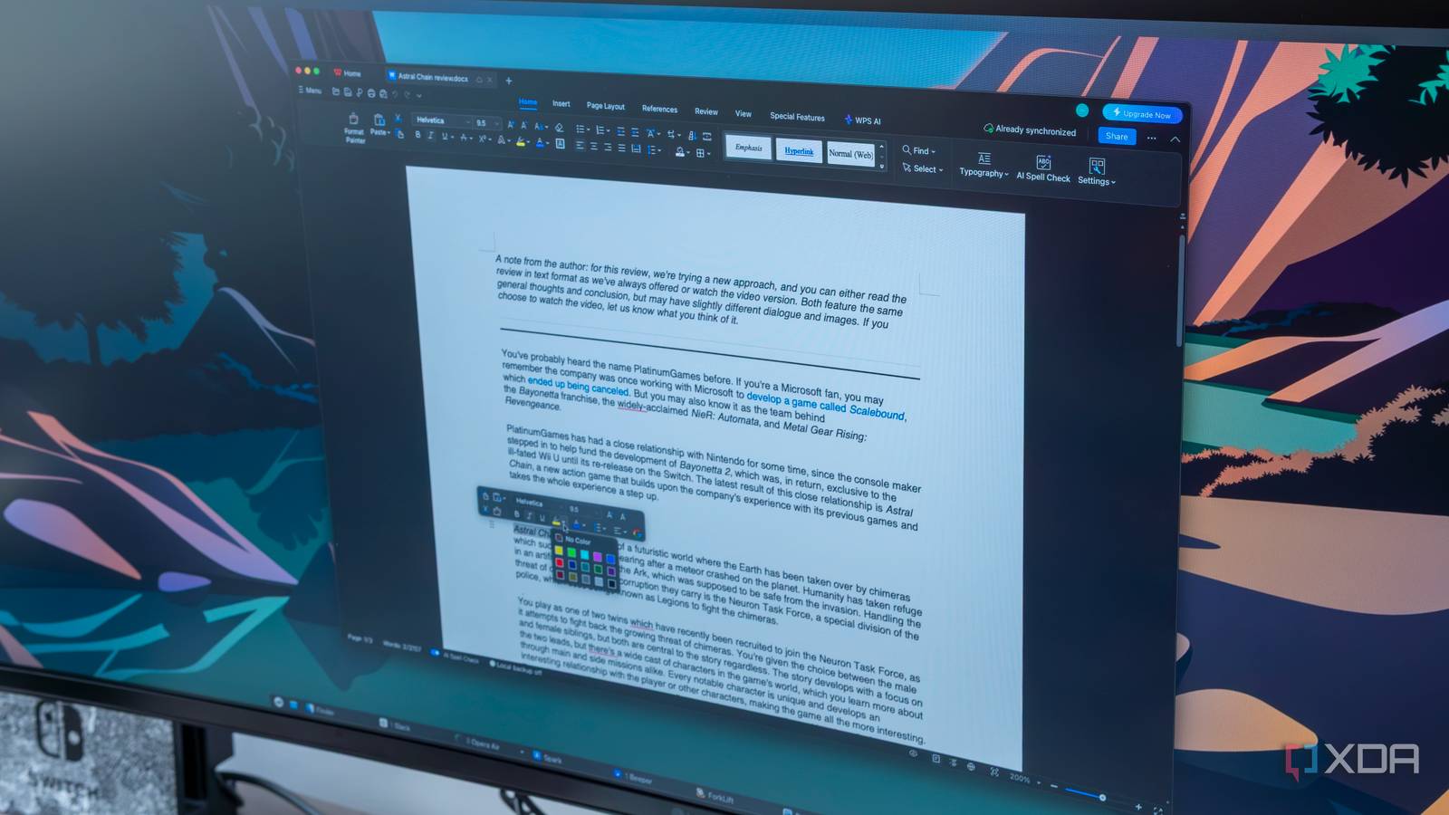 Close-up of a monitor running WPS Office on macOS