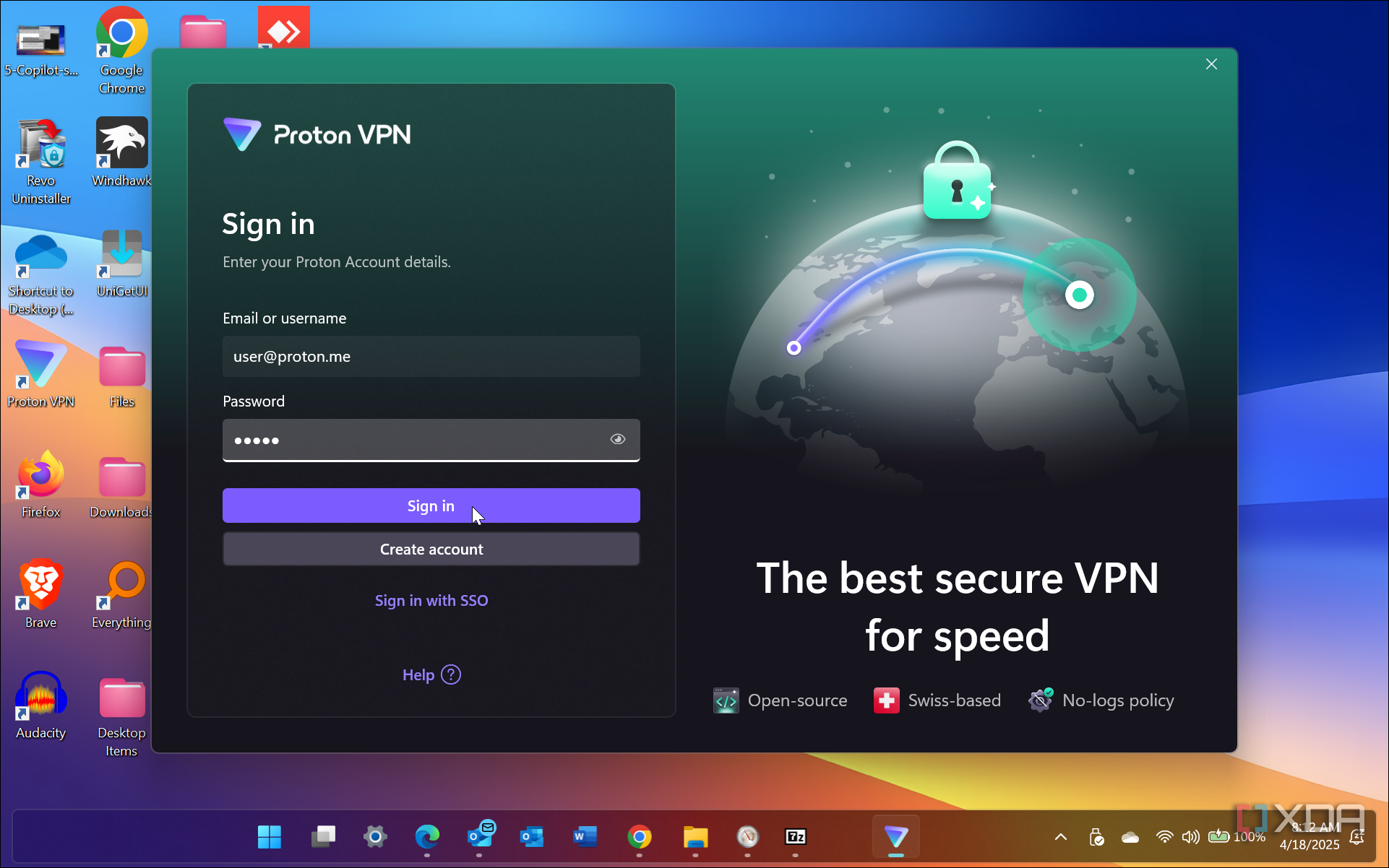 Shows Proton VPN desktop app install on Windows 11