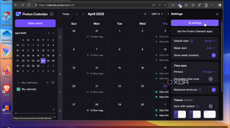Shows All Settings in Proton Calendar