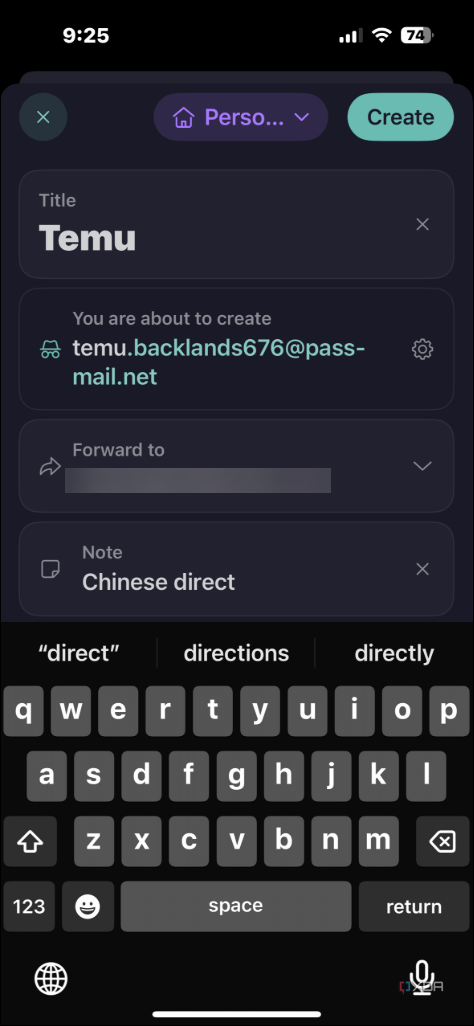 show created hide my email aliase on Proton Pass on iphone