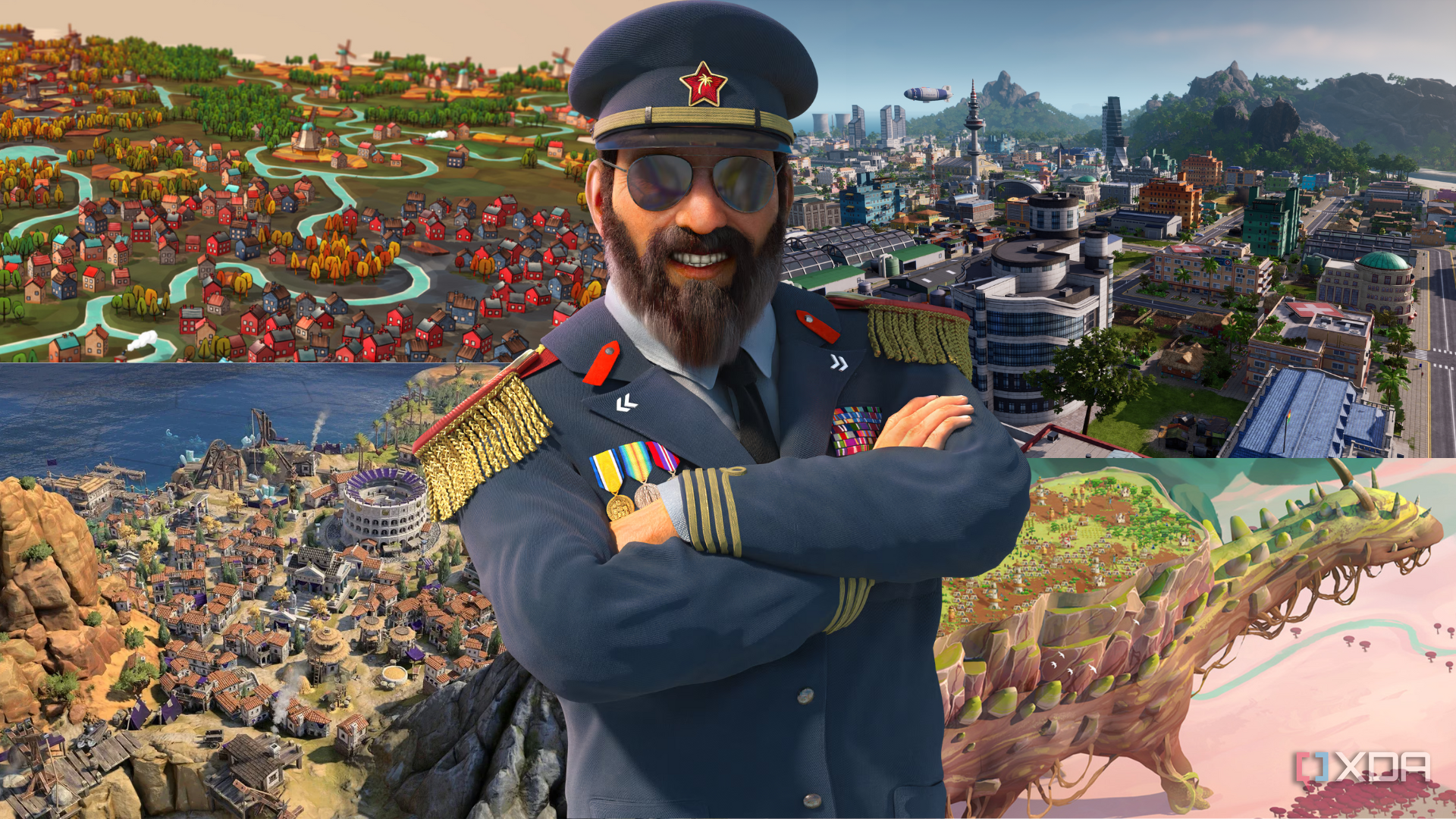 El President with a collage of different city-builder games in the background