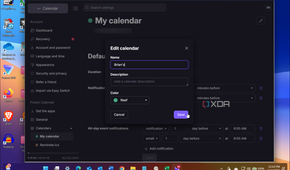 Shows editing calendar in proton