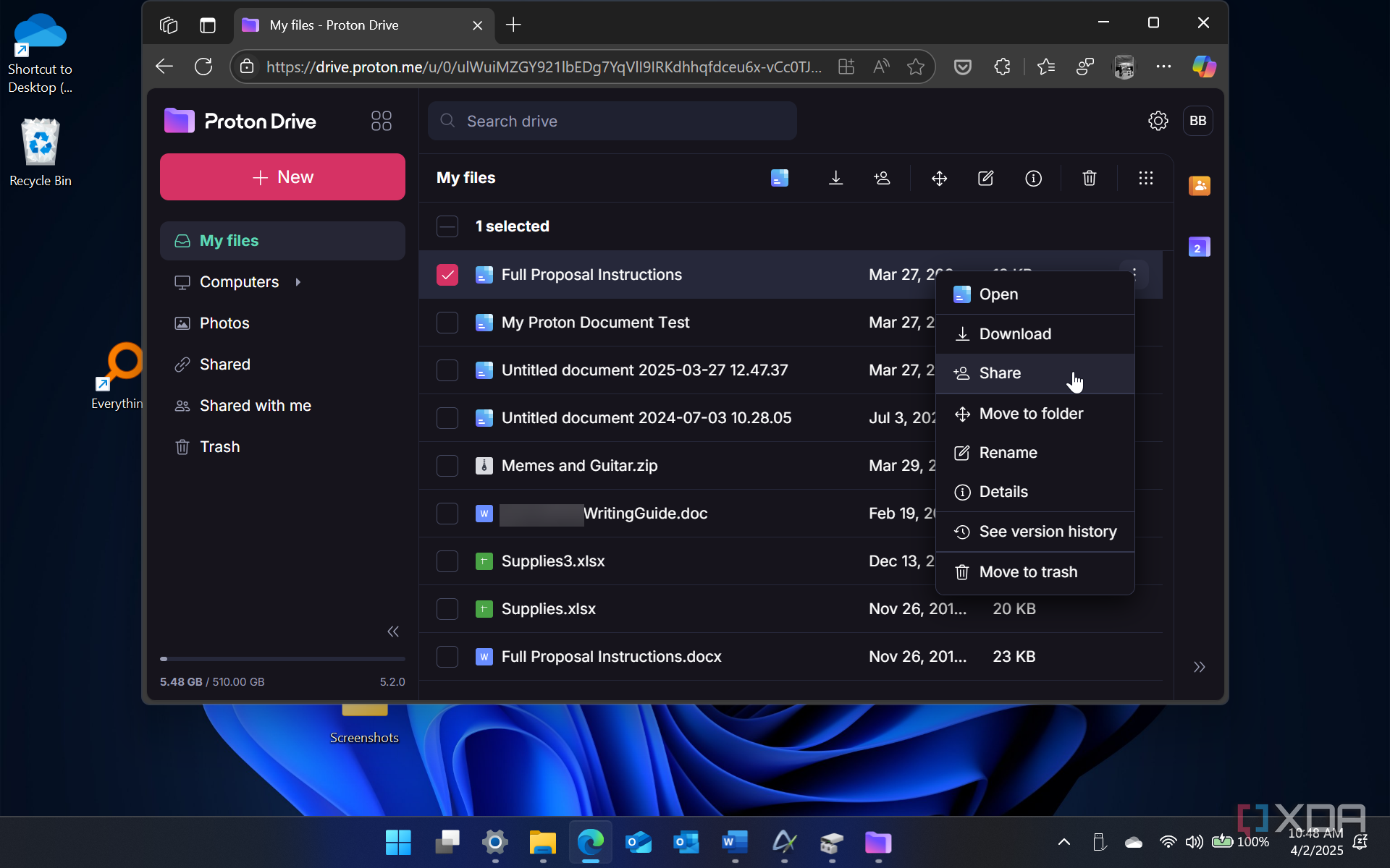 shows sharing files directly from Proton Drive