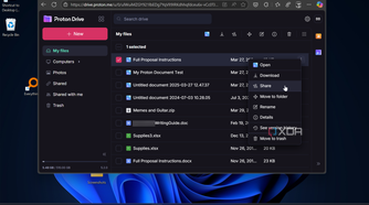 shows sharing files directly from Proton Drive