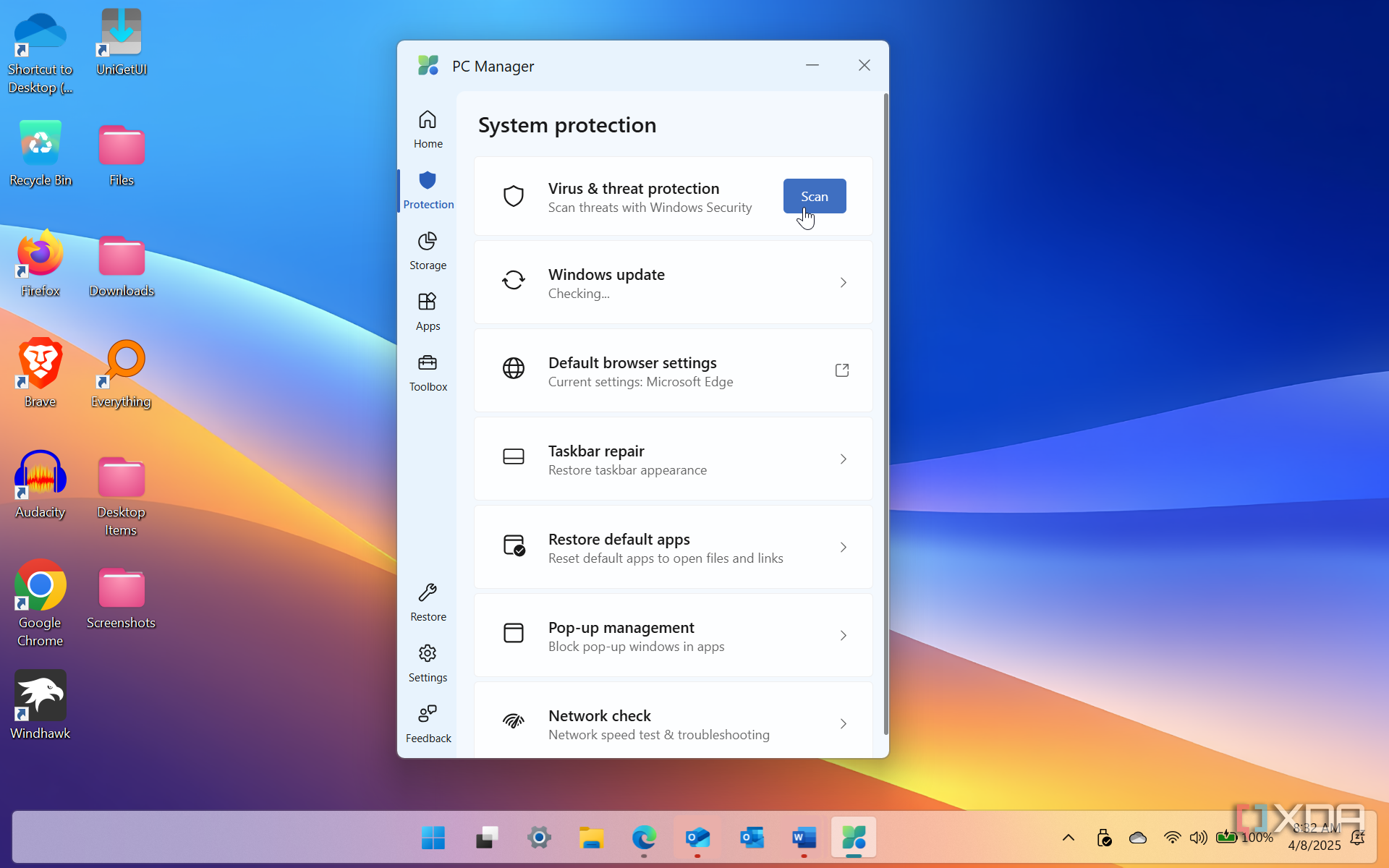 Shows Protection section in PC Manager on Windows 11