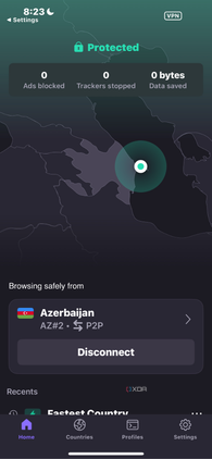 Shows Proton VPN disconnecting from country server on iPhone
