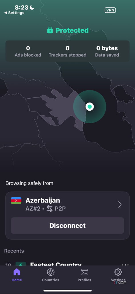 Shows Proton VPN disconnecting from country server on iPhone