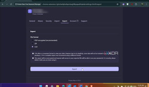 Shows Proton Pass exporting passwords