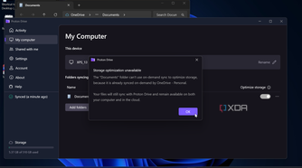 Shows Proton Drive notification about OneDrive folders