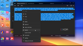 Shows rewrite with Copilot from context menu in Notepad