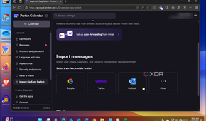 Shows selecting Outlook calendar to import into proton