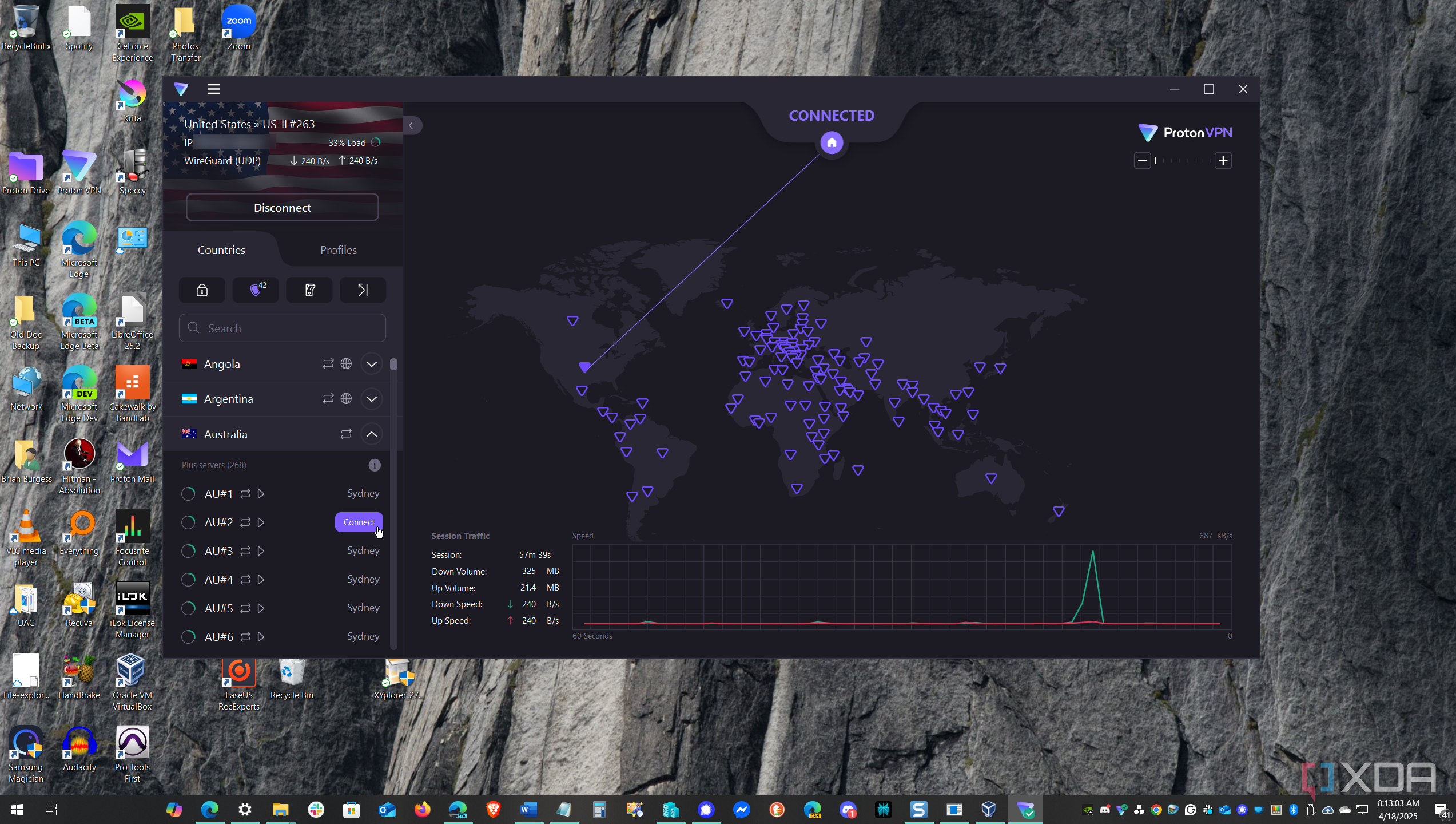 Shows Proton VPN select a different country option