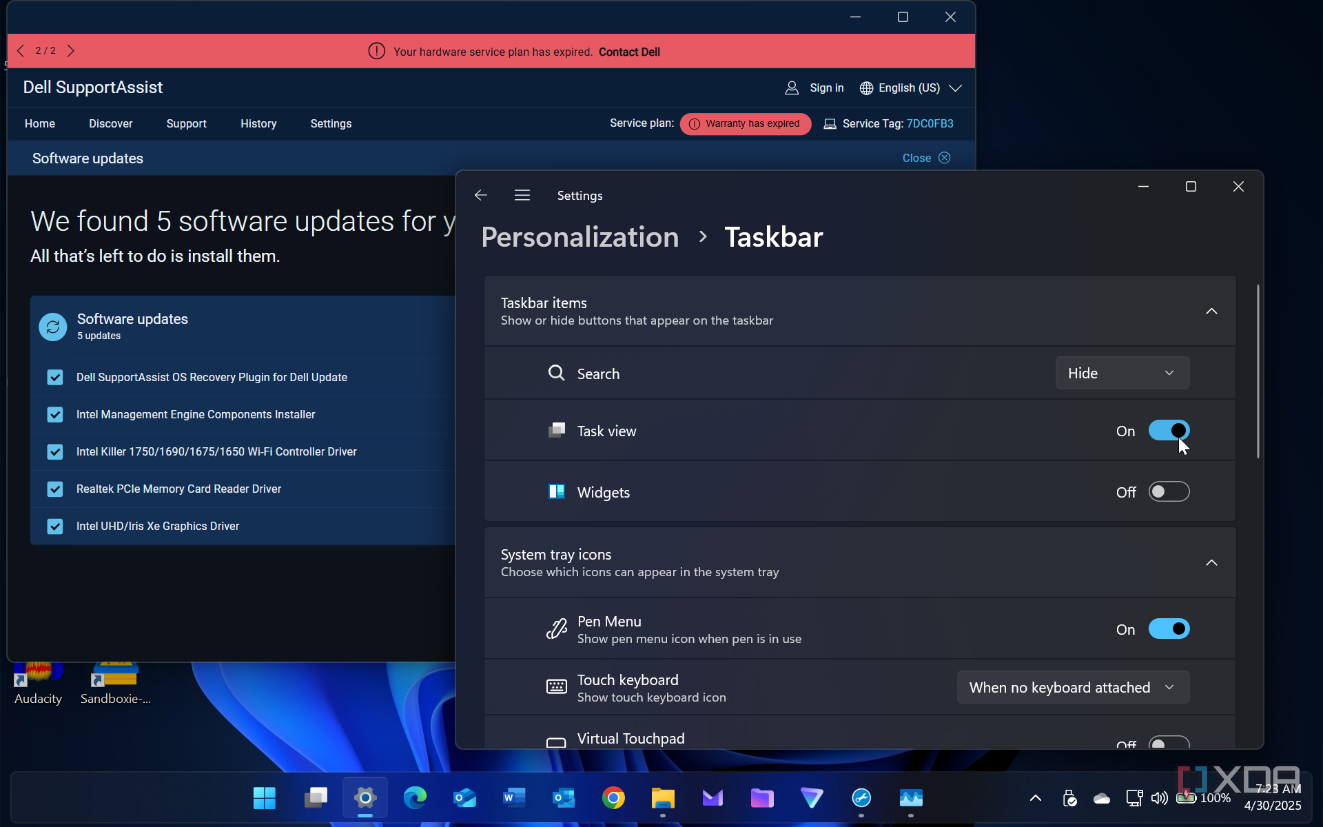 Shows Task View settings in Windows 11 Settings app