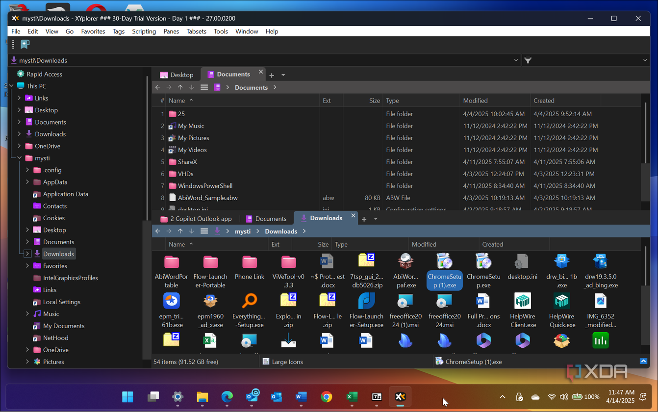 Shows XYplorer dual-pane view on Windows 11 PC