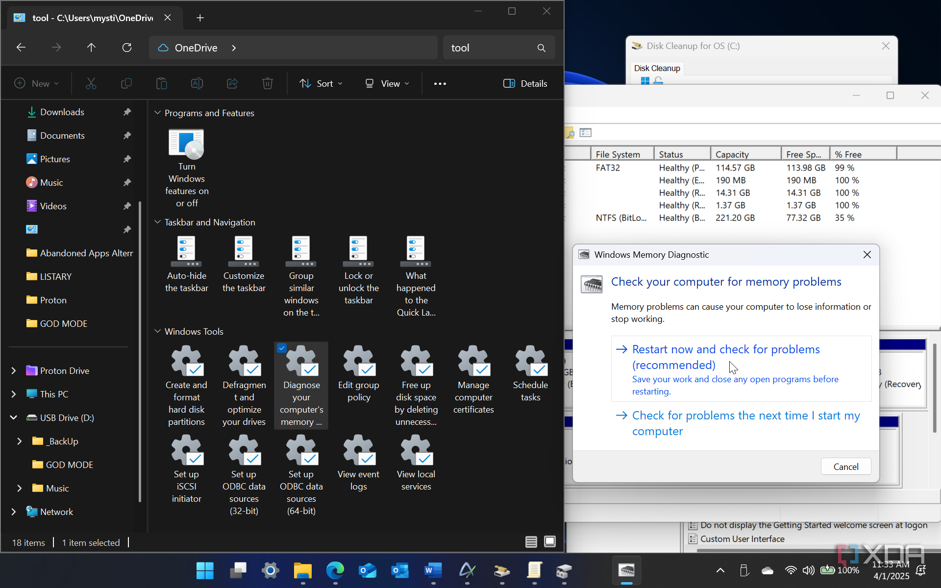 Shows open CHKDSK from God Mode on Windows 11