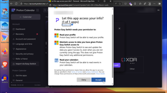 Shows EULA for Proton Calendar import