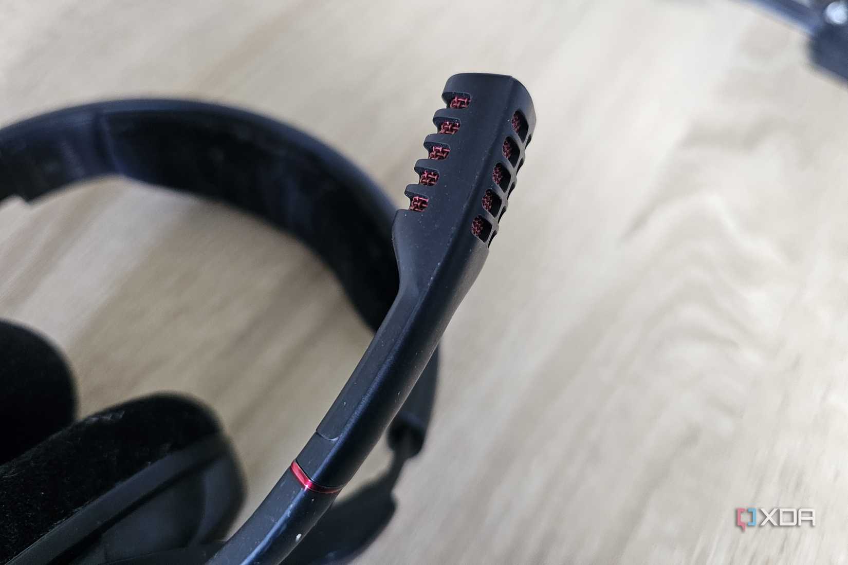 a closeup of a headset microphone