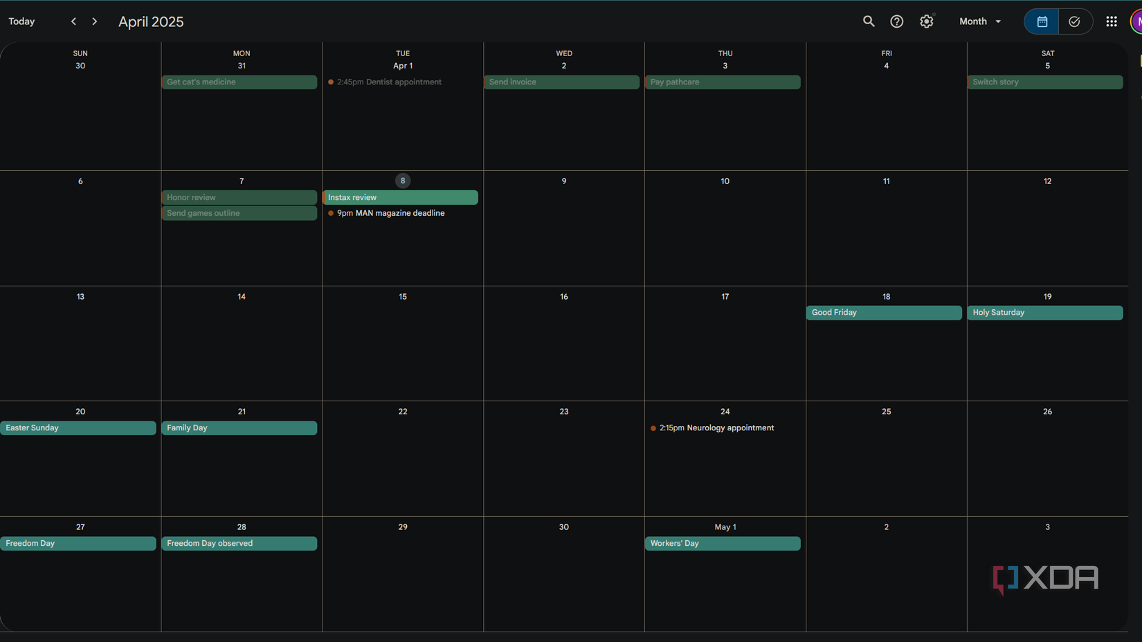 a month view in google calendar