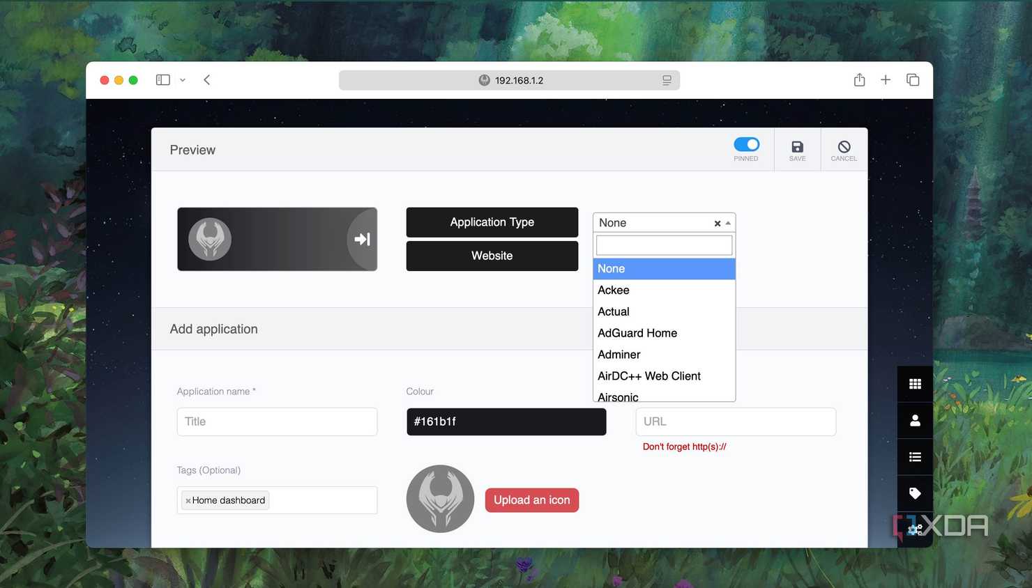A screenshot showing app name picker dropdown in a Heimdall Dashboard menu