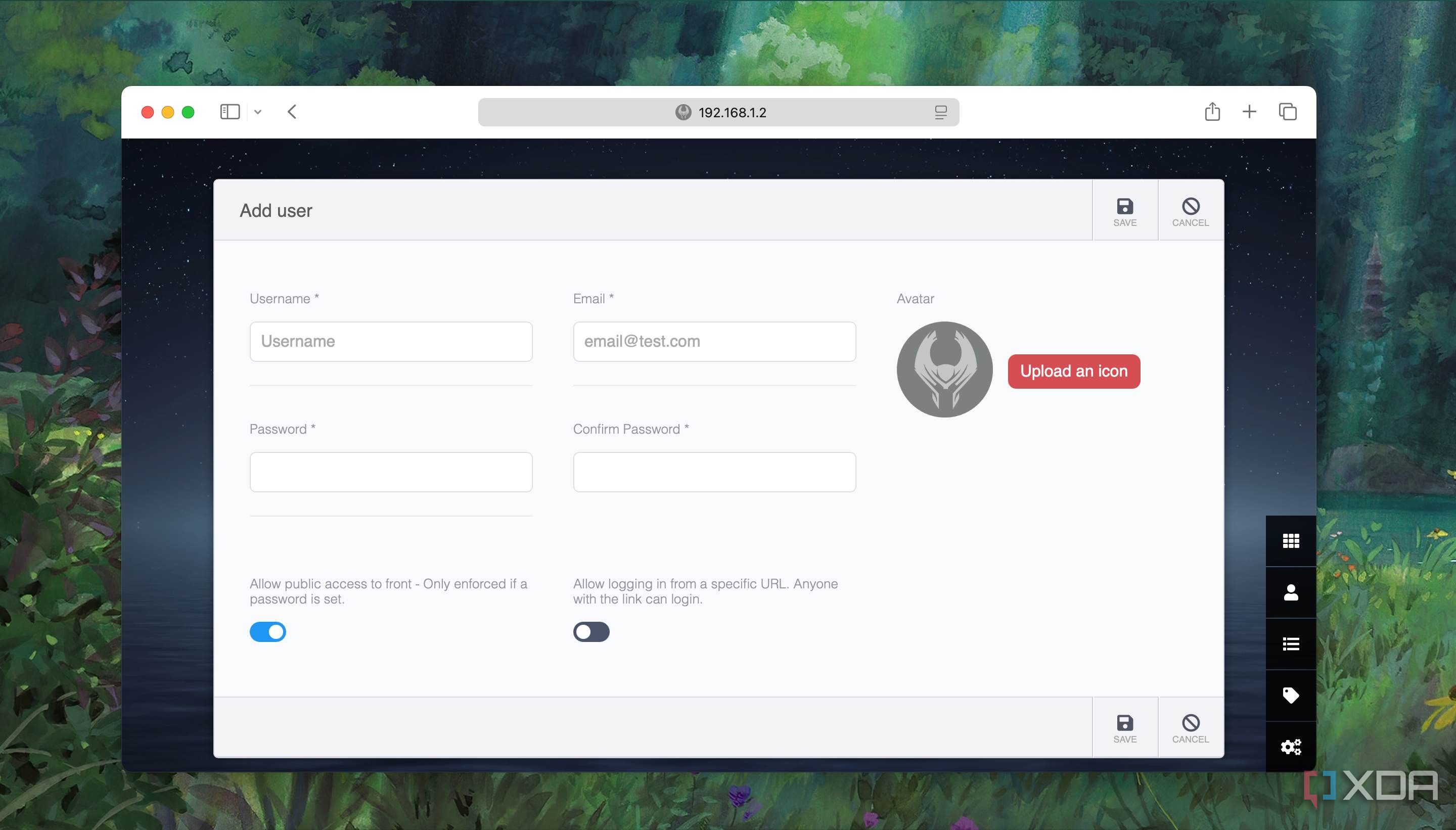 A screenshot showing menu to add or remove a user from Heimdall dashboard