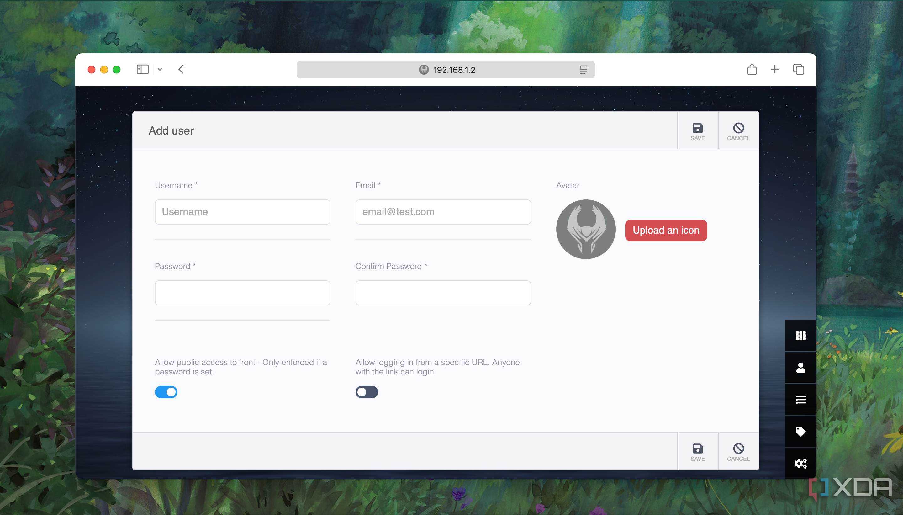 A screenshot showing menu to add or remove a user from Heimdall dashboard