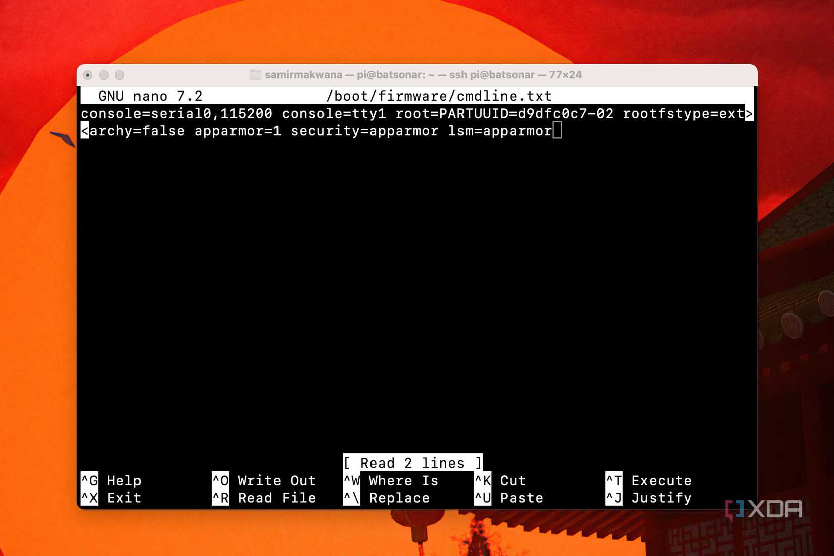 Add values to cmdline.text file of boot config on Raspberry PI