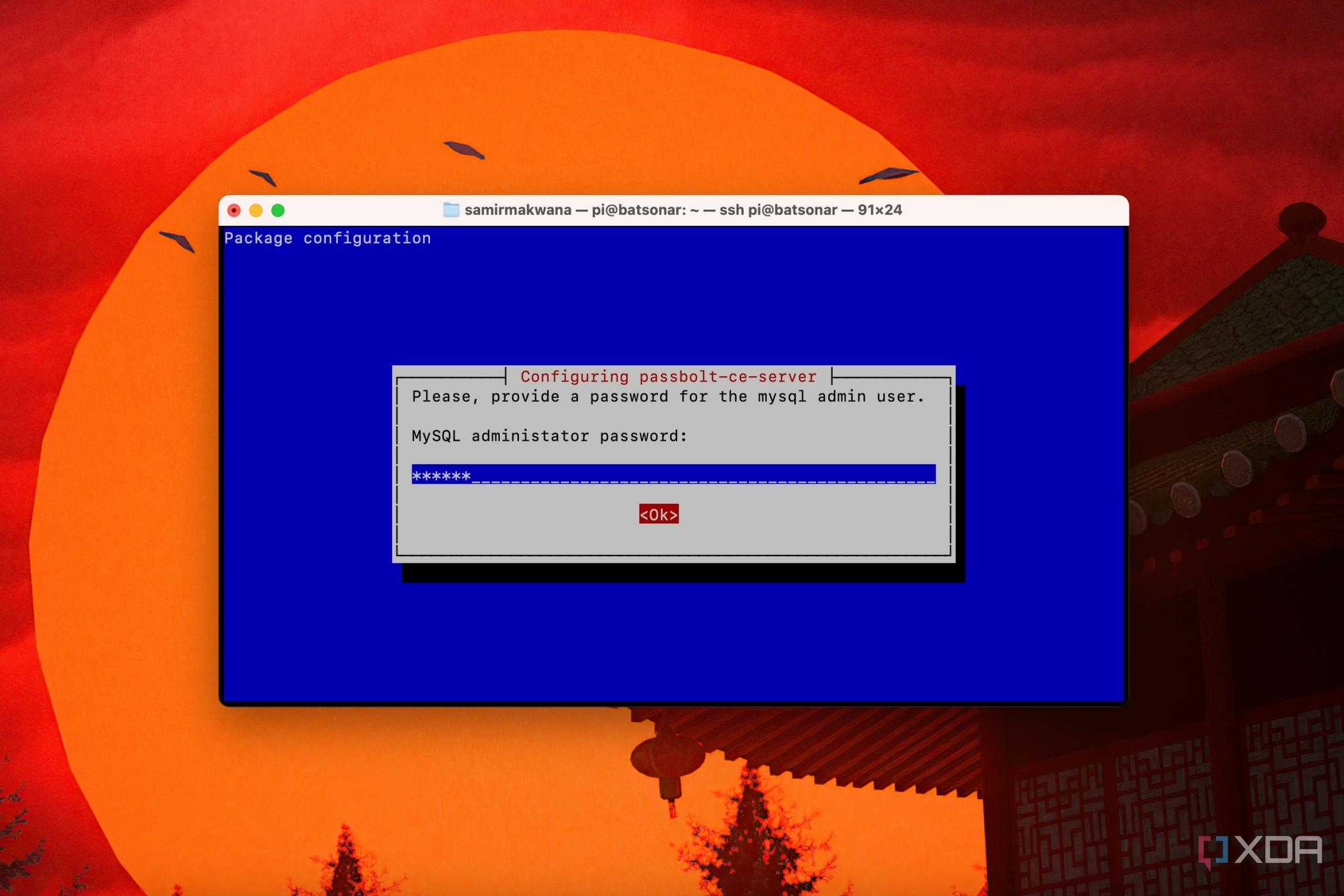 A screenshot of adding MariaDB MySQL admin password for Passbolt