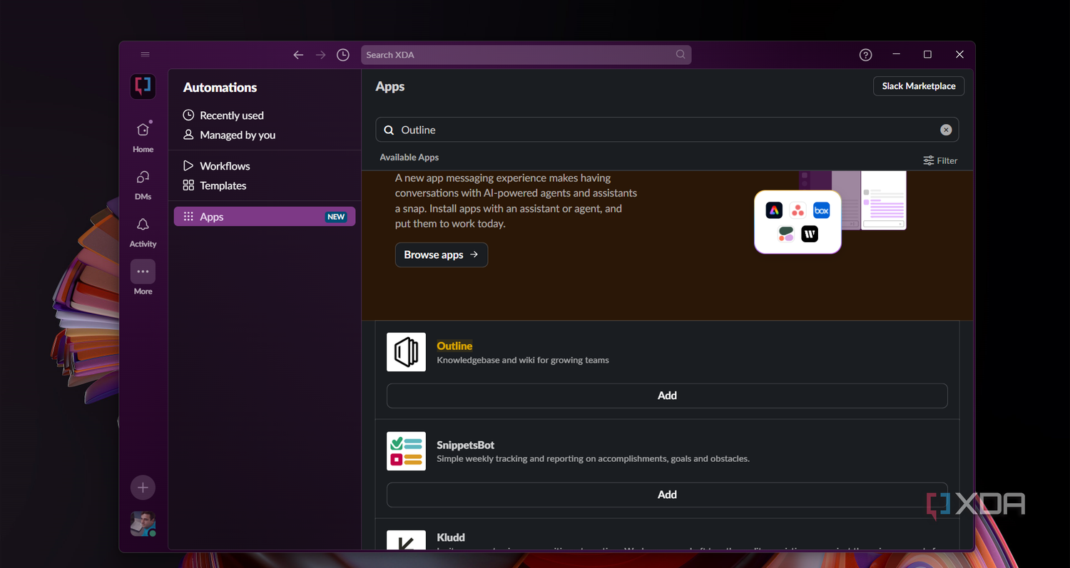 Caption showing adding Outline in Slack