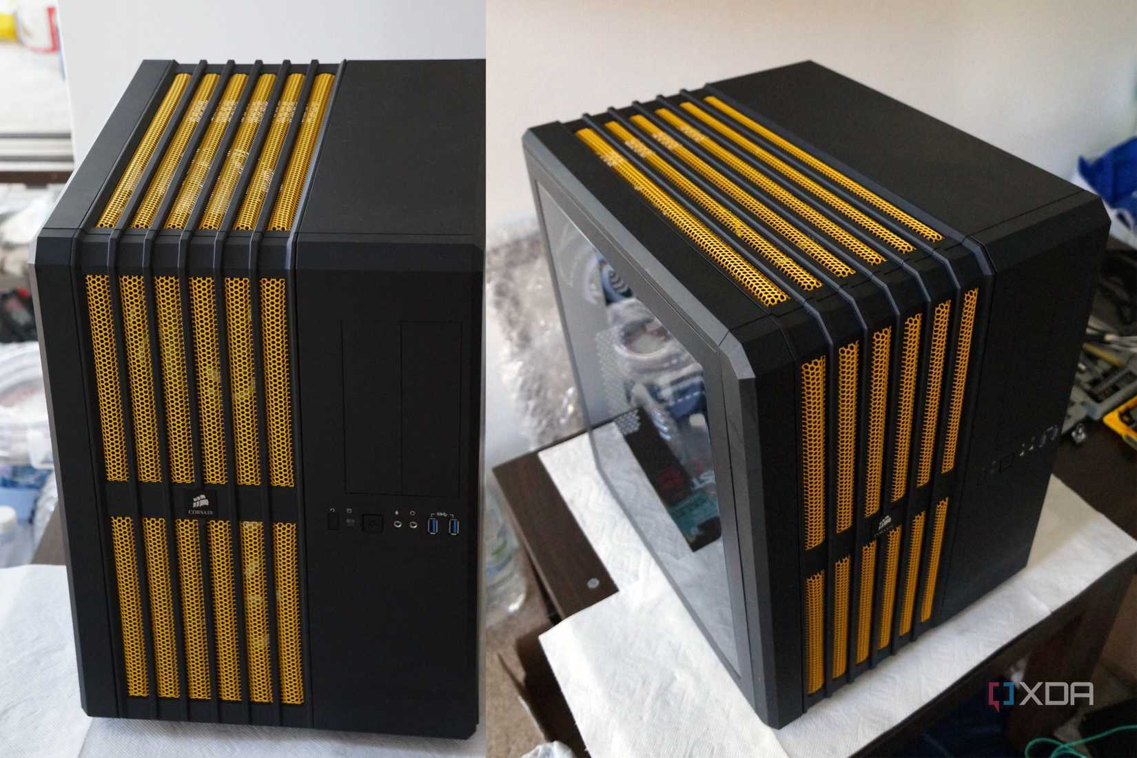 yellow corsair air540 case from two angles