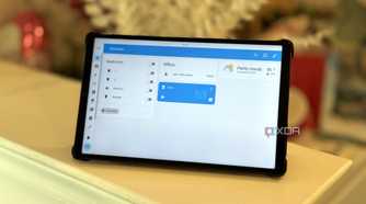 A photo of a Home Assistant software dashboard on an Android tablet