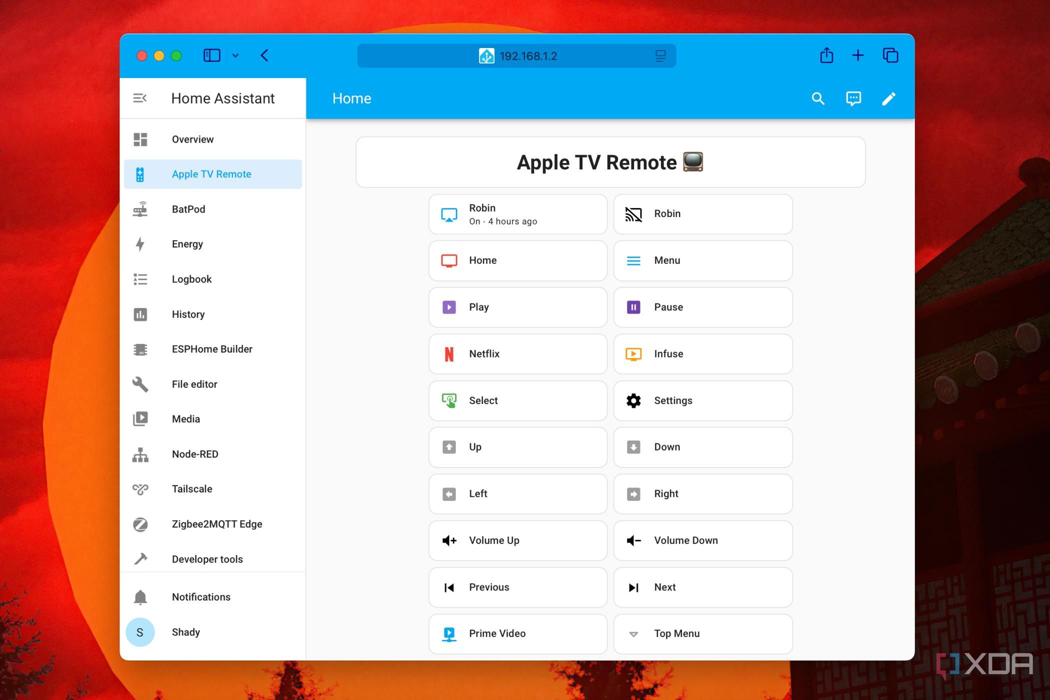 Screenshot of Apple TV Remote as a dashboard in Home Assistant