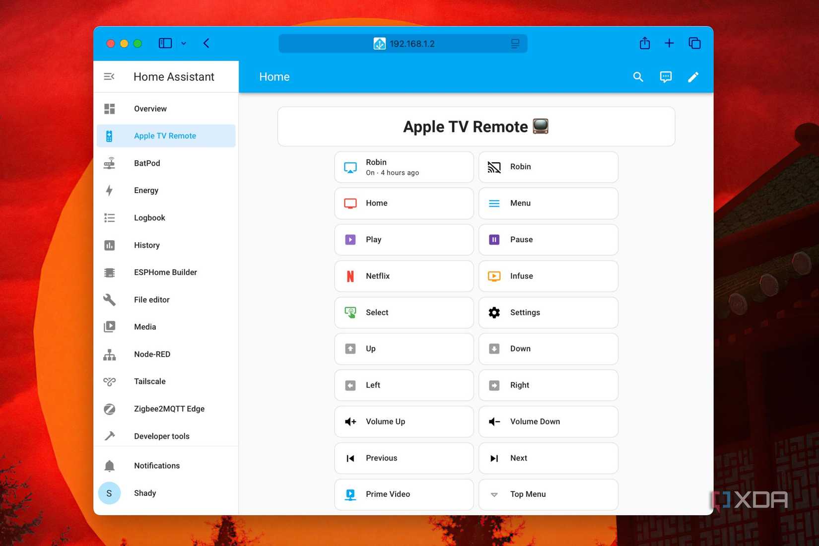 Screenshot of Apple TV Remote as a dashboard in Home Assistant