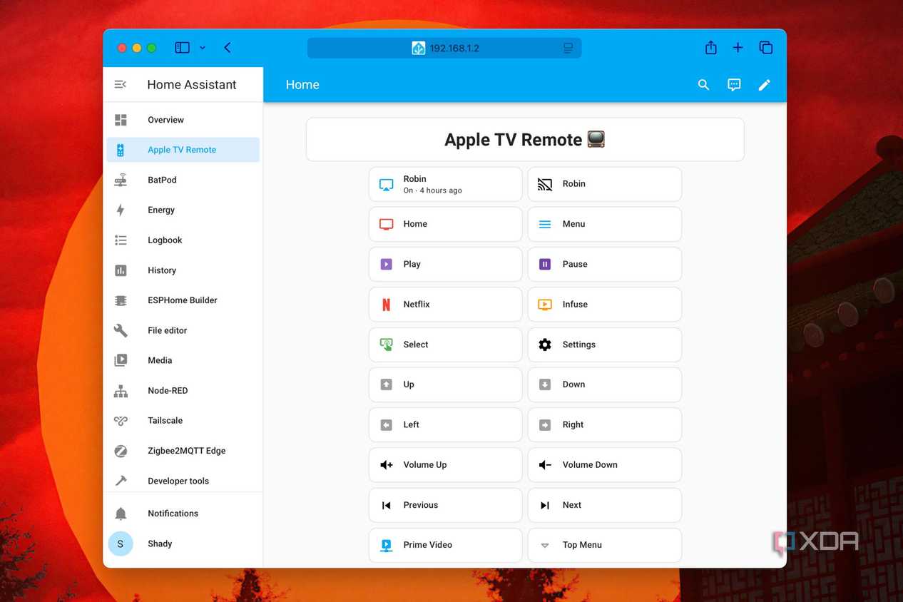 Screenshot of Apple TV Remote as a dashboard in Home Assistant