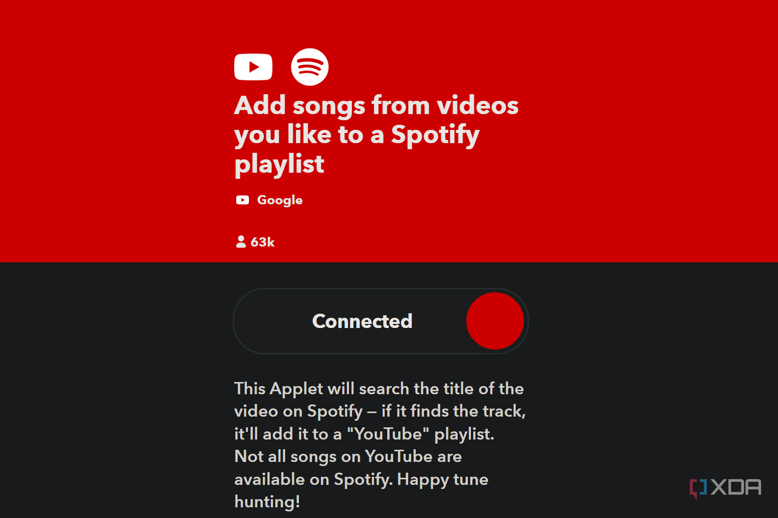 applet on ifttt to send liked youtube songs to spotify playlist