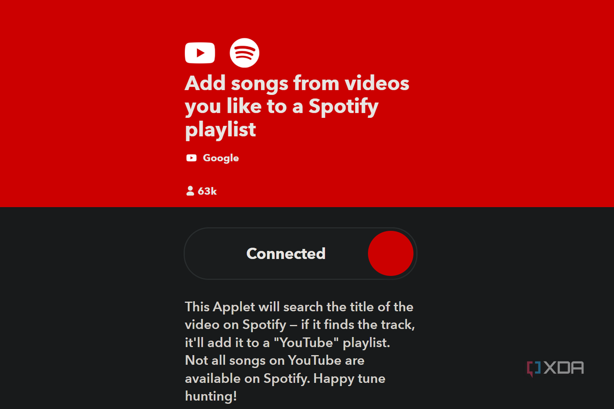 applet on ifttt to send liked youtube songs to spotify playlist