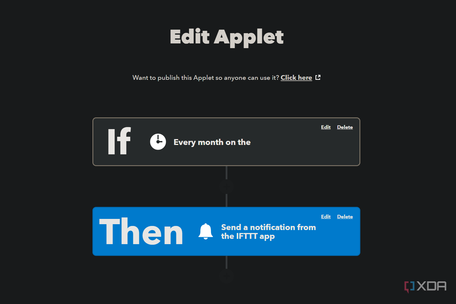 applet with time for custom notification on ifttt