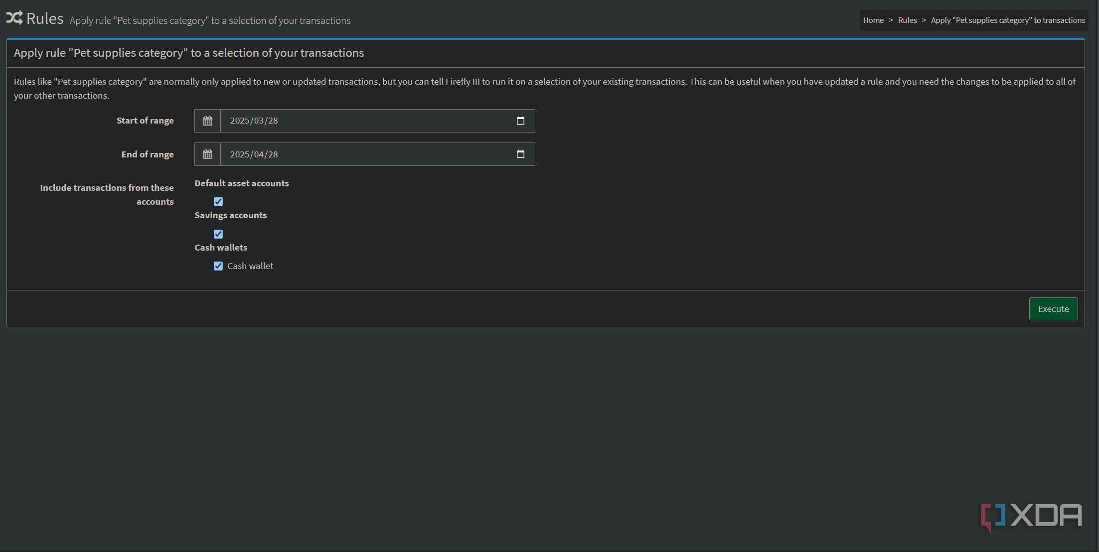 applying a rule to existing transactions in firefly iii