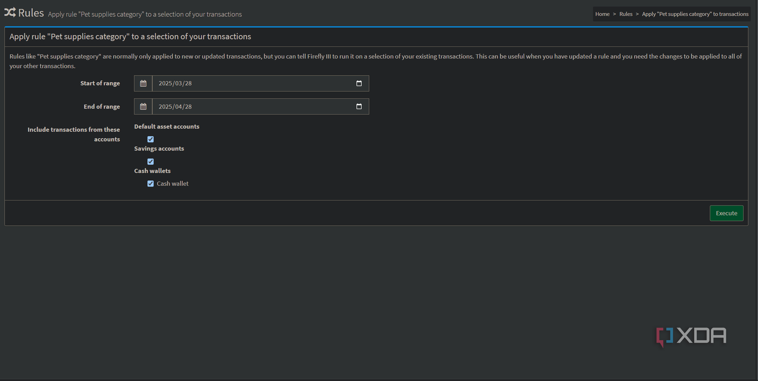 applying a rule to existing transactions in firefly iii