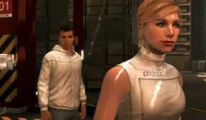A screenshot from Assassin's Creed 2, showing Desmond Miles and Lucy Stillman.
