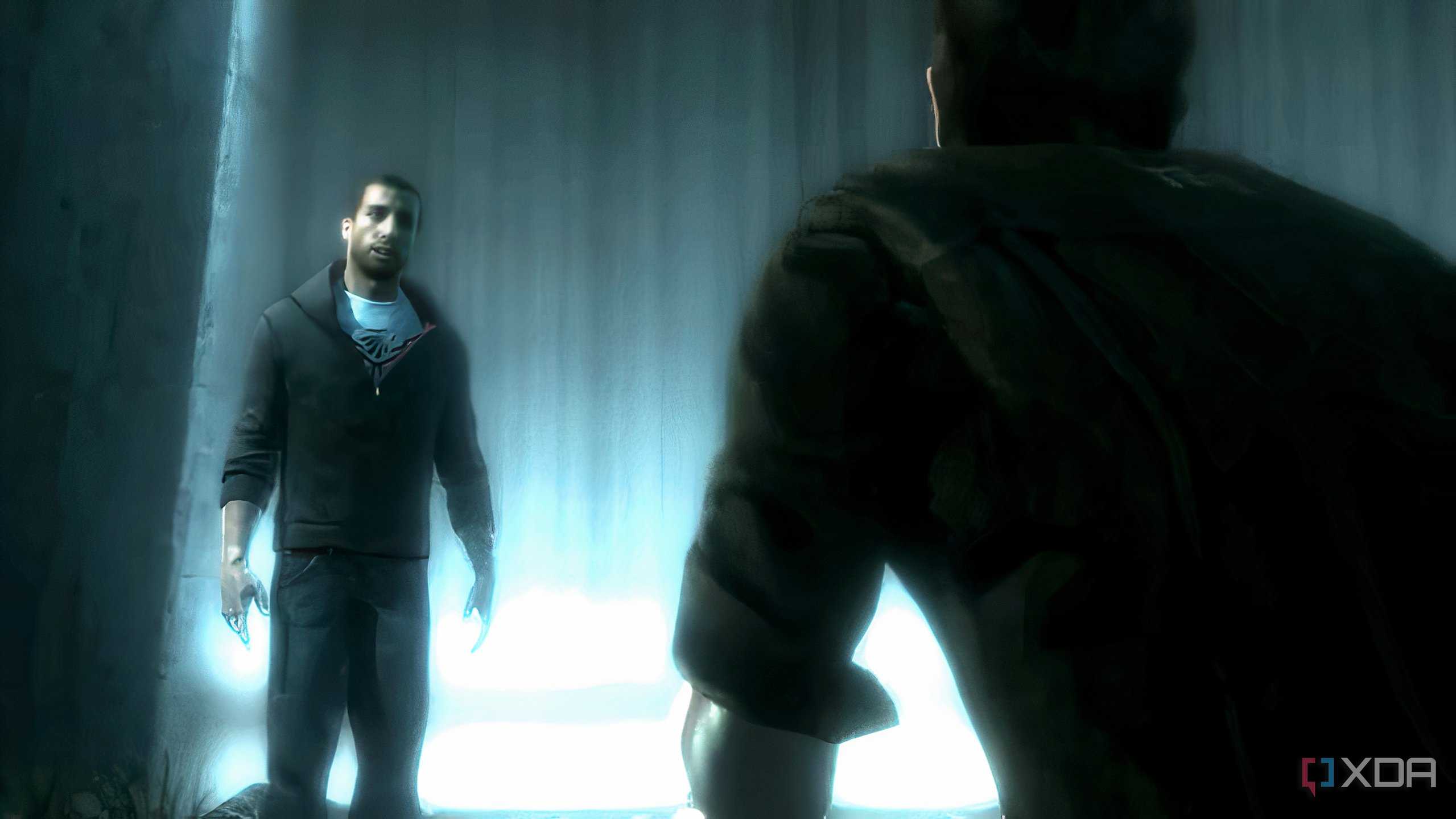 A screenshot from Assassin's Creed Revelations, showing Desmond talking to Subject 16.